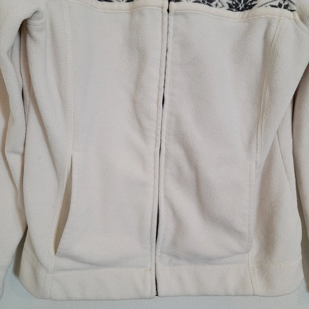 LL Bean Womens XS Fleece Jacket Full Zip Fair Isle Snowflake Cream Gray Nordic